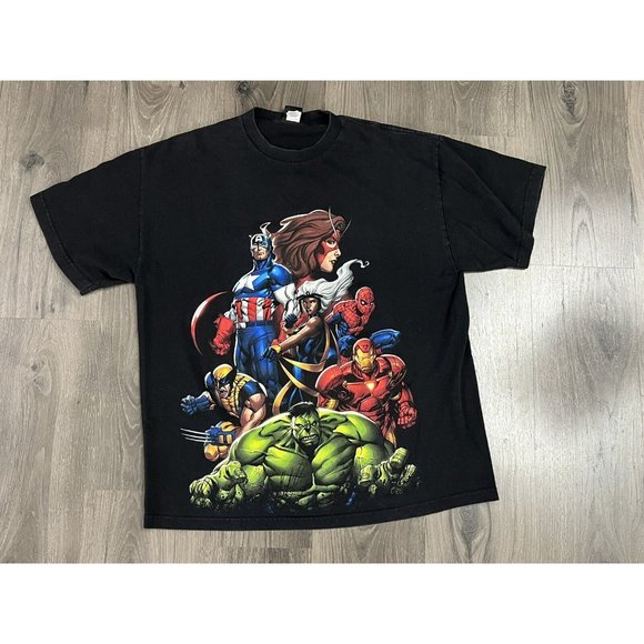 Vintage Mad Engine Marvel X Men Graphic T Shirt XL Wolverine Iron Man Hulk Storm - Picture 1 of 4